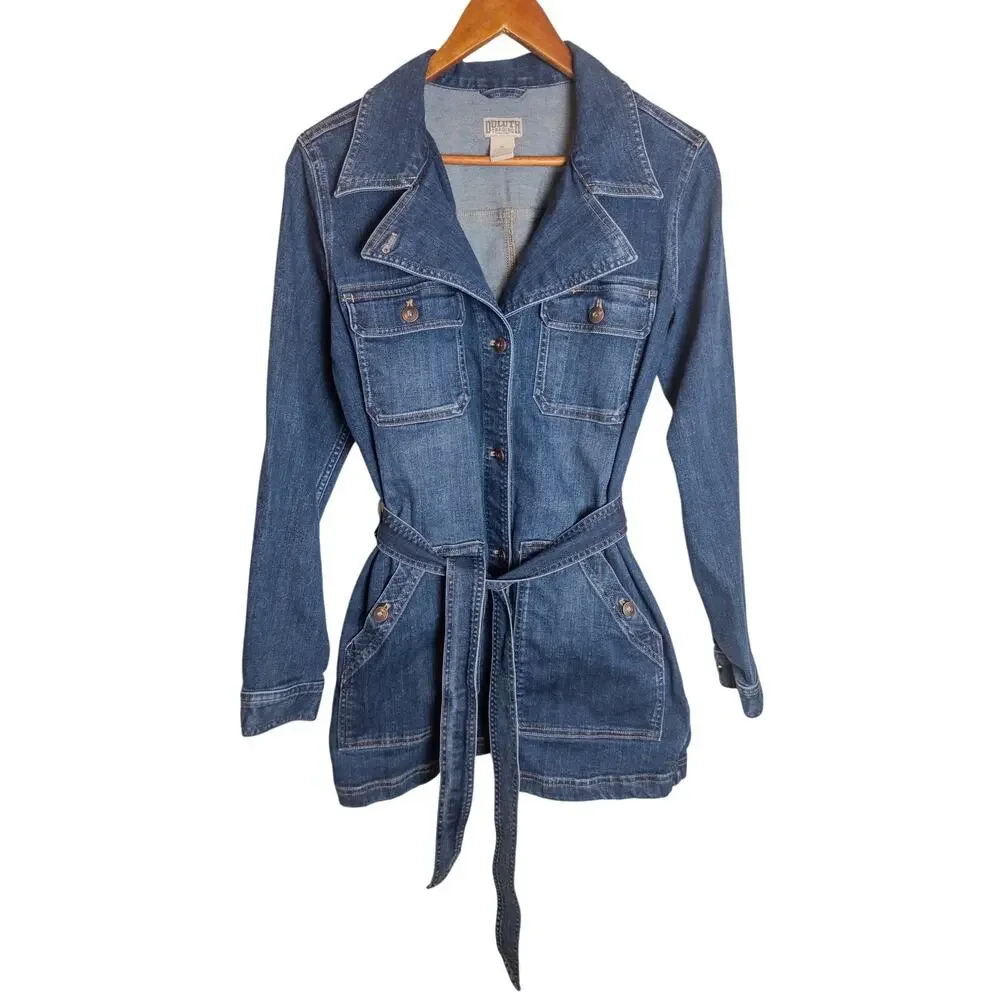 Duluth Trading Daily Denim Belted Trench Coat Jacket Medium